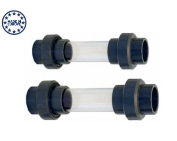 Sichtglas mit 3/3 Kupplungen in den Maßen 50 + 63 mm
