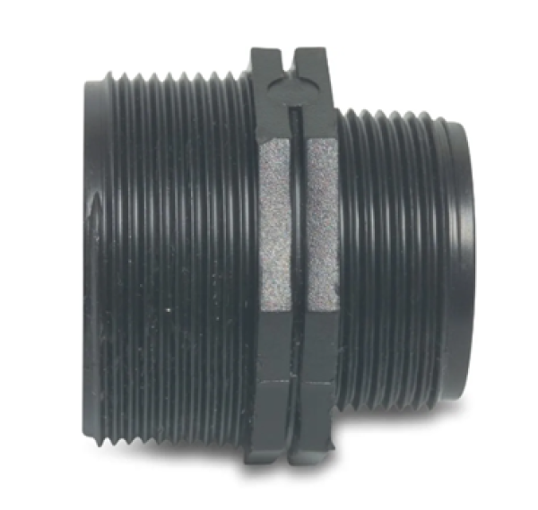 Nippel Material PP reduziert mit 2 x Außengewinde 10 bar Schwarz