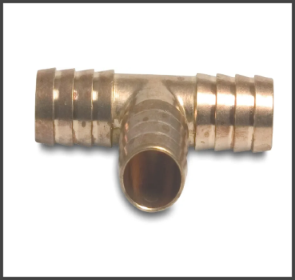 T-Stück 90° aus Messing 3 x Anschluss für Schlauchtülle 30 bar Arbeitsdruck