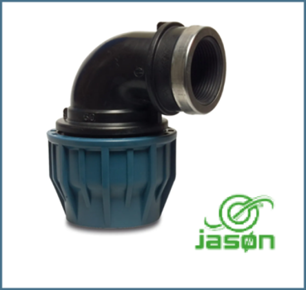 JASON-Winkel 90° aus PP-Material Klemmverbindung x IG 16 bar Arbeitsdruck Schwarz/Blau