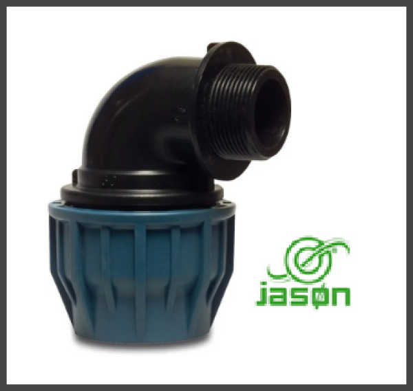 JASON Winkel 90° Material PP 1x Klemmverbindung 1x Außengewinde 16 bar Schwarz/Blau