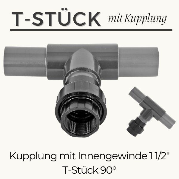 PVC-Element, T-Stück, Kupplung verbunden mit 50 mm PVC-Druckrohr